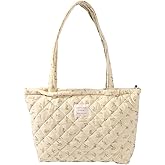 MSGHER Floral Quilted Tote Bag with Zipper Lightweight Reusable for Women Cotton Shoulder Bag for Travel Shopping Daily Use