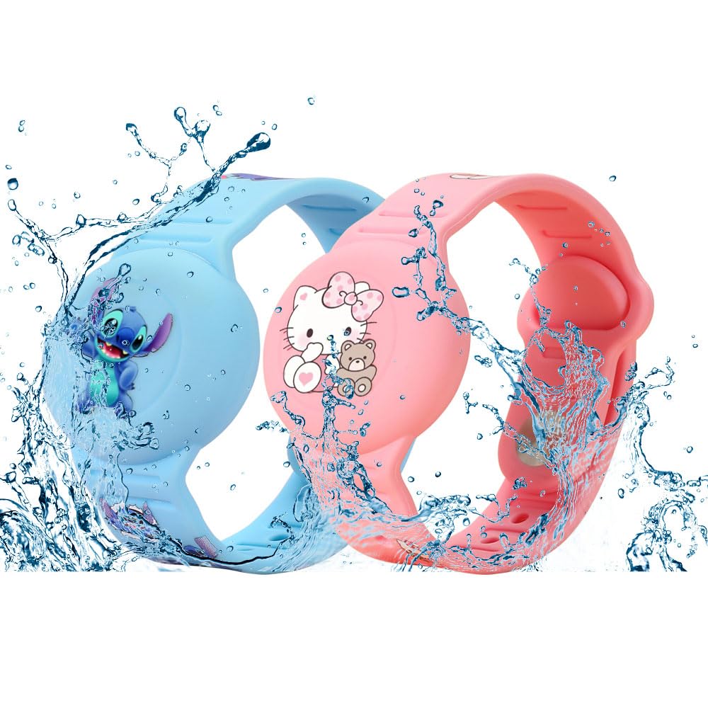 Photo 1 of [2 Pack] Compatible for AirTag Kids Bracelet, Cute Kid Air Tag Wristband Adjustable Hidden Watch Band Air Tag Holder for Apple Air Tag, Soft Silicone Waterproof Air Tag Case for Kids (Cartoon)