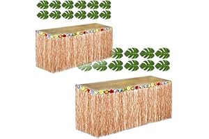 Adorox 2 Pack Brown Table Skirt Hawaiian Luau Hibiscus Green Table Skirt 9ft + 24 Leaves