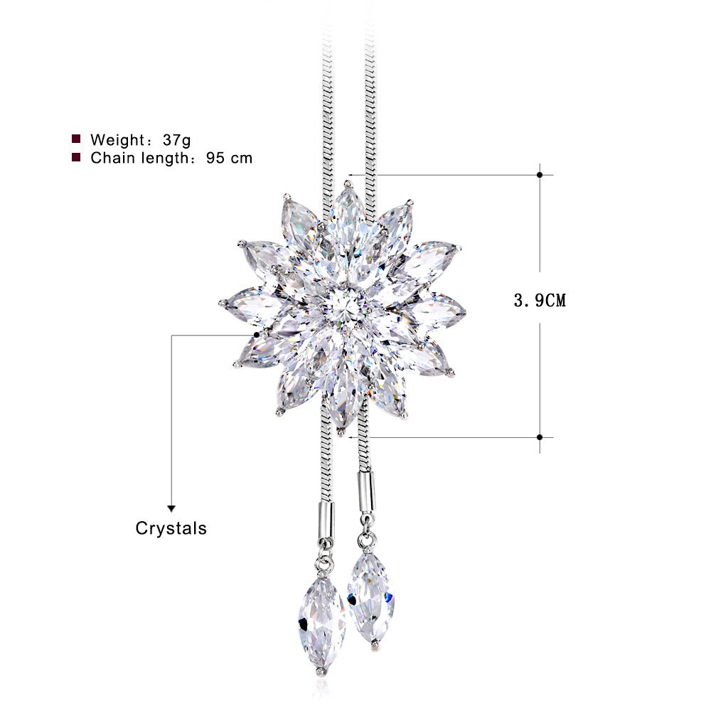Women Crystal Necklace Snowflakes Pendant Jewelry White Gold Plated Long Chain Sweater Necklace Winter Outfit Decorations