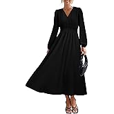 PRETTYGARDEN Womens Long Sleeve Maxi Dress 2025 Fall Trendy Elegant V Neck Flowy Wedding Guest Holiday Formal Long Dresses