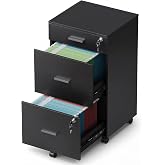 DEVAISE 3 Drawer Rolling File Cabinet with Lock, Wood Filing Cabinet fits Letter / A4 Size for Home Office, Black
