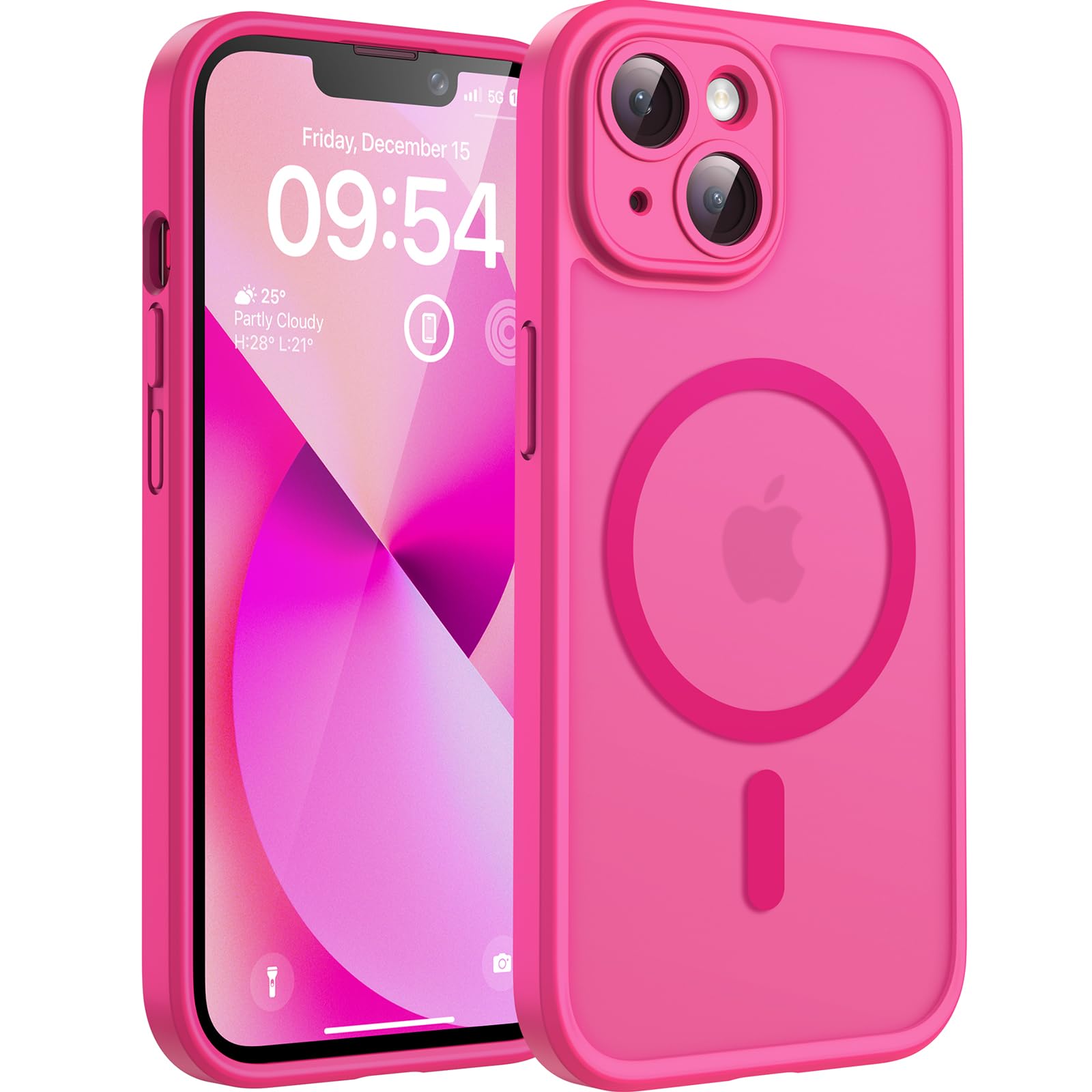 Photo 1 of TOCOL Magnetic for iPhone 13 Case, Upgraded Full Camera Protection, Compatible with Magsafe, Drop Protection, Translucent Matte Back Bumper Phone Cover 6.1-Inch (Hot Pink)