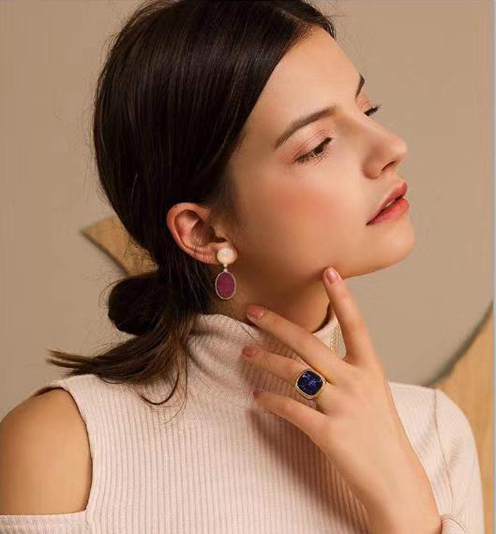 MVCOLEDY Resin Earrings Bohemian Style Drop Dangle Earrings Druzy Stud Earrings for Women Fashion Jewelry (Purplish Red)