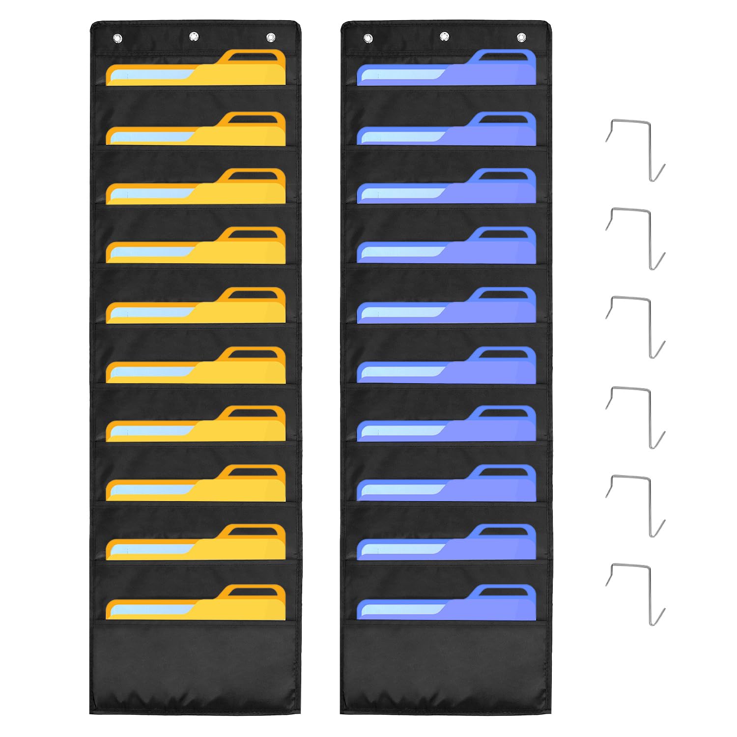 QWORK® 2 Pack 10 Pocket File Storage, Storage Pocket Chart, Hanging File Organizer, with Cards & Hooks for Classroom, Office, & Home Storag