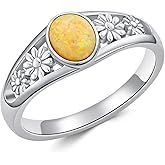 Shroova 925 Silver Yellow Oval Opal Ring with Daisy-Hollow Design Statement-rings Opal Jewelry Gifts for Women Her(Size5-10)