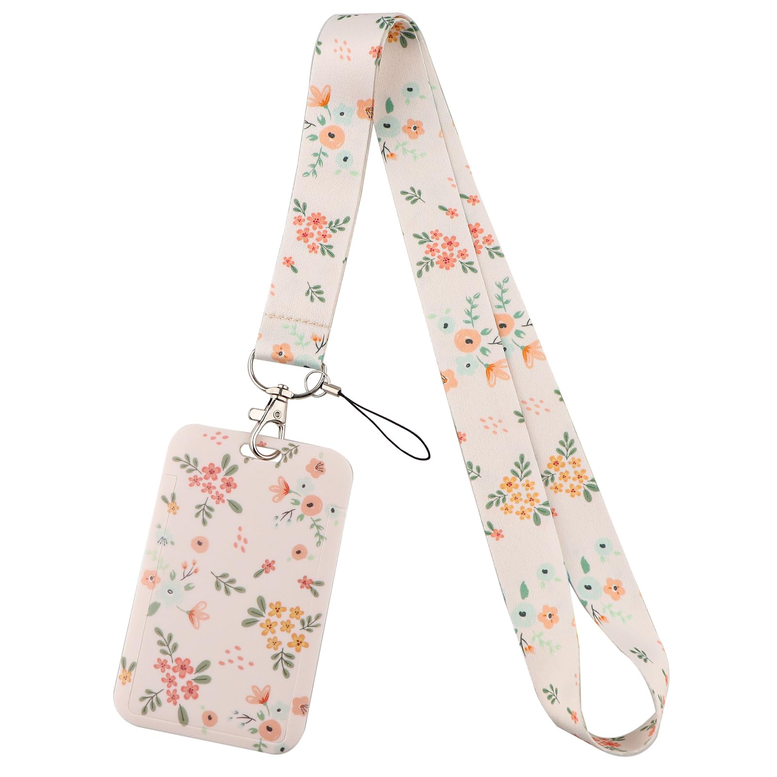 Juanooo Flower ID Lanyard with Card Holder Cute Floral Neck Lanyard for Keys ID Badges Women Girls Kids Teachers Preppy Aesthetic School ID Holder Keychain