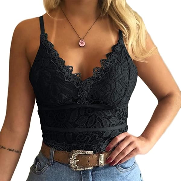 Women's Summer Lace Cami Top With Peplum - V-Neck Spaghetti Strap Tank With Smocked Back