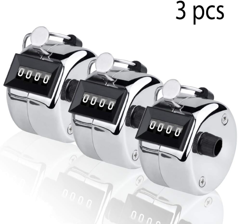 CNYMANY 3 Pcs Hand Tally Counters, 4-Digit Lap Trackers Manual Clickers Metal Mechanical Count to 9999 for Sport Coach Casino - Silver