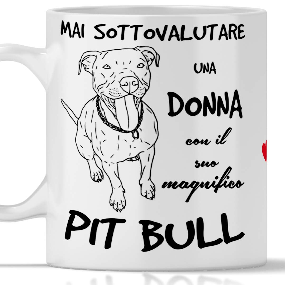 Pit Bull Mug for Breakfast, Tea, Tea, Coffee, Cappuccino, Gadget Mug Never Underestimate a Woman with a Pitbull Dog, Original Gift Idea