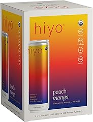 Hiyo Organic Social Tonic - Peach Mango, 4 pack- N.A. Functional Seltzer, Sparkling Water Crafted with Organic Adaptogens, No
