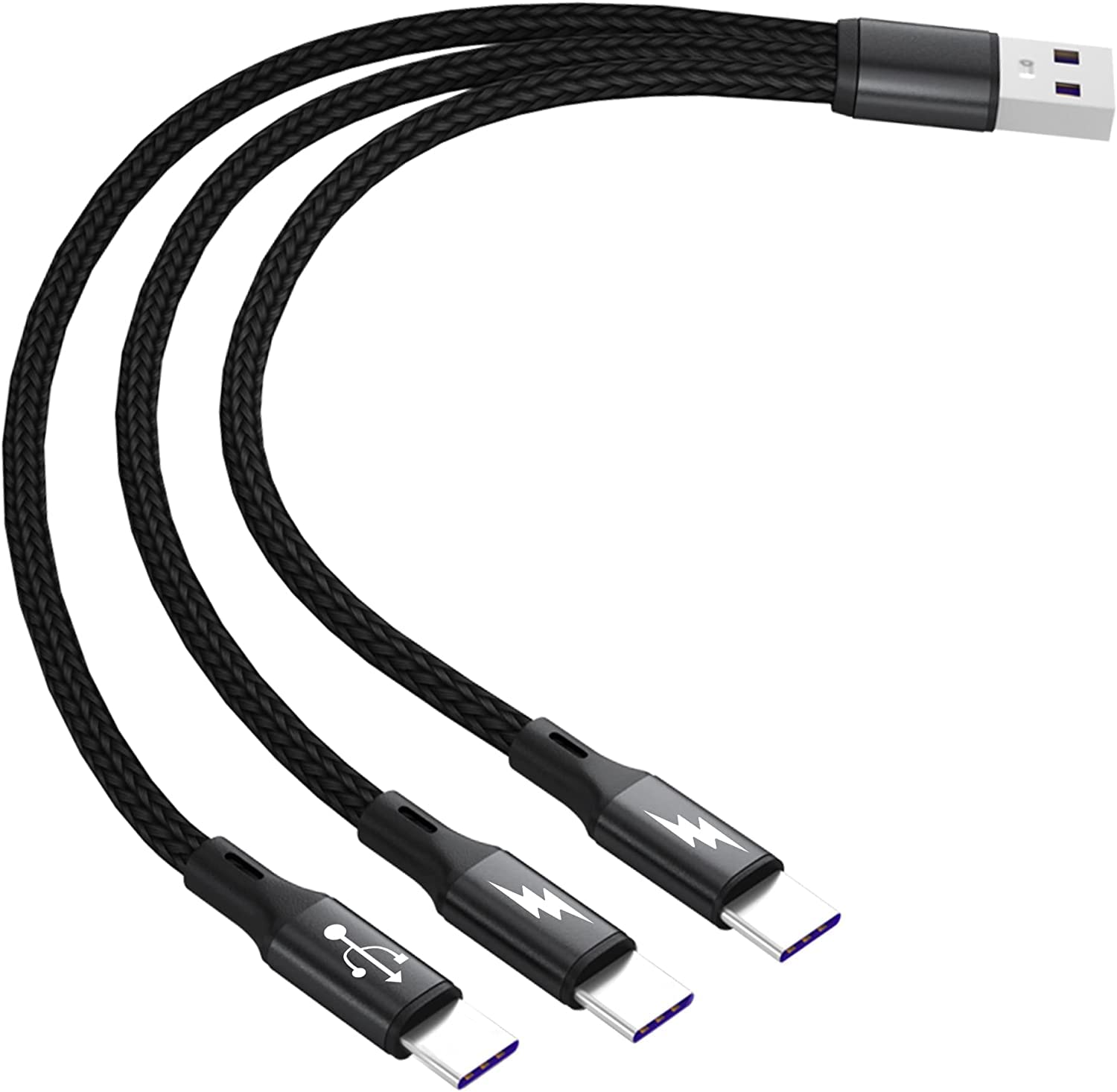GELRHONR USB C Splitter Cable,USB A Male to 3 Type-C Male Charge Cable,3 in 1 Nylon Braided Charging Cord with 3x0.2m Cable, 5A Fast Charge,Compatible with Mobile/Android and More (0.2M)