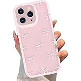 lioscre Cute Coquette Bow Phone Case for iPhone 14 Pro Max 6.7", Clear Aesthetic Pink Ribbon Bowknot Pattern Print Design Case Transparent Camera Protective Funda Shockproof Soft TPU Women Girls Cover