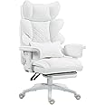 Dowinx Big and Tall Office Chair with Pocket Spring Cushion and Lumbar Support,High Back Computer Gaming Chair with Adjustable Armrests,Executive Desk Chair with Footrest,(PU Leather, White)