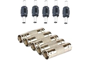 XFFCSEC10PCS BNC Female to Female and DC Male to Male Connector 5.5mm x 2.1mm 12V 5A Power Cable Jack Adapter，DC Power Jack P