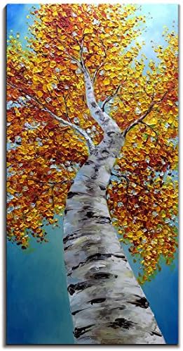 Yotree 24x48" Hand-Painted Oil Painting - Blue Forest 3D Texture Canvas Art, Ready To Hang