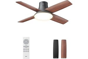 DREO Ceiling Fans with Lights and Remote, 44'' Low Profile Black Ceiling Fan for Bedroom and Living Room, 6-Level Dimmable & 