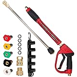 Hourleey Pressure Washer Gun, Red High Power Washer Gun with Replacement Wand Extension, 5 Nozzle Tips, M22 Fittings, 40 Inch