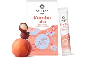 OSULLOC Kombucha Tea LycheePeach (Lychee & Peach Blending), Sparkling Powdered Mix Beverage, No added sugar, 10 Sticks, 1.76oz
