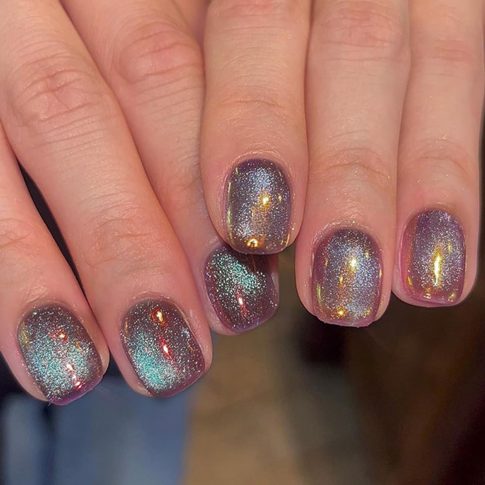 Photo 1 of ** SOLD AS IS NO RETURN/REFUNDS**
ANDGING Purple Cat Eye Press on Nails Short Square fake on Nails with Bling Glitter Design Fake Nails for Wedding Birthday Manicure Acrylic False Nails Women 24Pcs Gel Stick on Nail with fake ADG88L