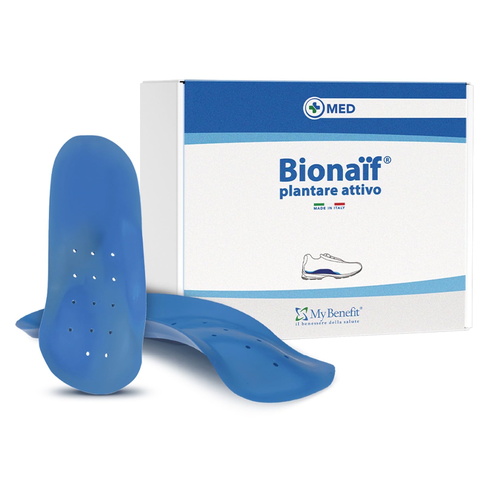 MY BENEFIT Bionaif Blue, Active Footbed, Resin Polymer, Elastically Deformable, Helps Improve Posture, Promotes Blood Circulation, Made in Italy, Size 34-38, 53-58 kg
