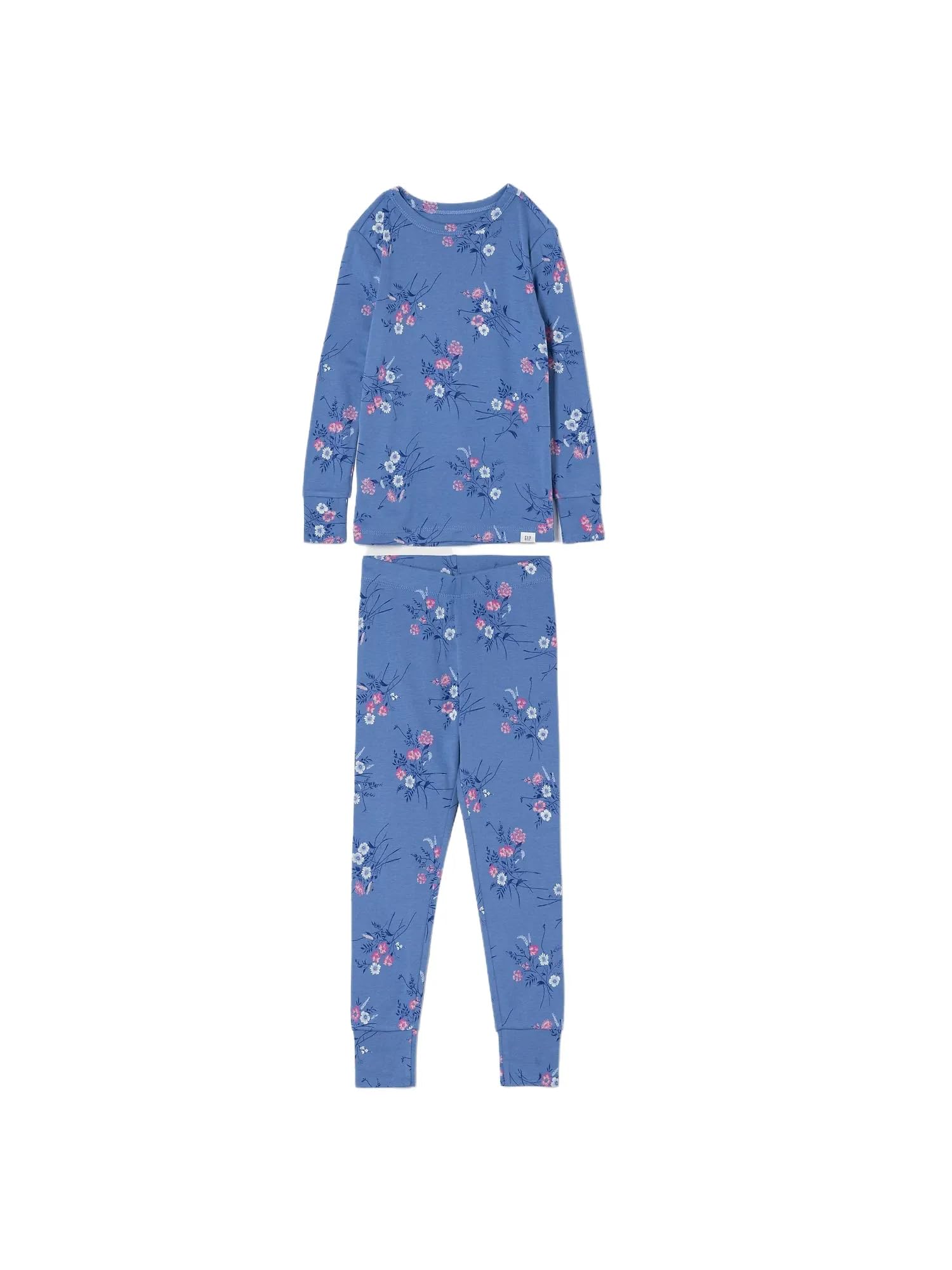 GAP Girls Long John Pajama Set Blue Floral 4