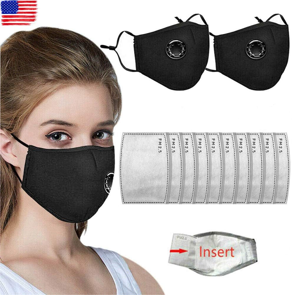 10pcs Activated Carbon Filter Replaceable Anti Haze Dust Face Health Protection Mouth Cover Face Cover mouth muffle for Adults Black