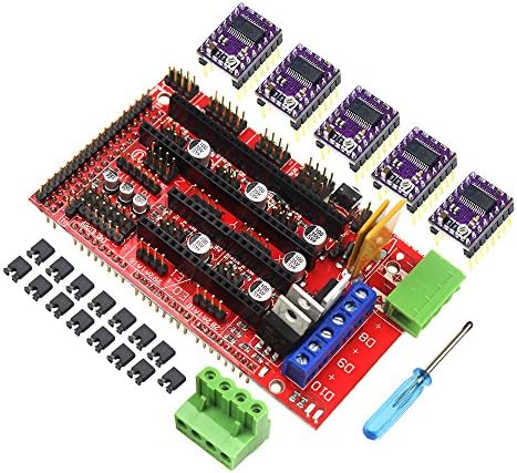 HESAI 3D Printer Controller Kit RAMPS 1.4 Controller Control Panel + 5pcs DRV8825 Stepstick Stepper Motor Driver Module + Heat Sink for Arduino Mega 2560