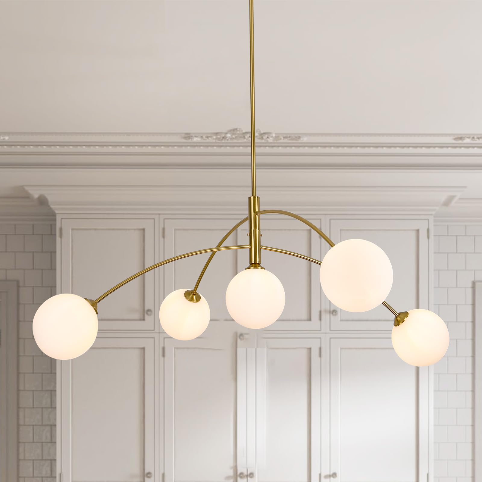 Photo 1 of PAKOKULA Gold Modern Chandelier 5-Light Glass Globe Ceiling Light Fixtures Mid Century Modern Sputnik Chandelier for Dining Room Kitchen Island Bedroom Living Room