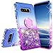 SOGA Rhinestone Glitter Bling Liquid Floating Quicksand Cute Phone Case Compatible for Samsung Galaxy Note 8 Case with Embedded Metal Ring for Magnetic Car Mounts Include Lanyard - Purple on Blue