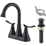 GELE Bathroom Faucet Oil Rubbed Bronze with Pop-up Drain & Supply Hoses 2-Handle 360 Degree High Arc Swivel Spout Centerset 4