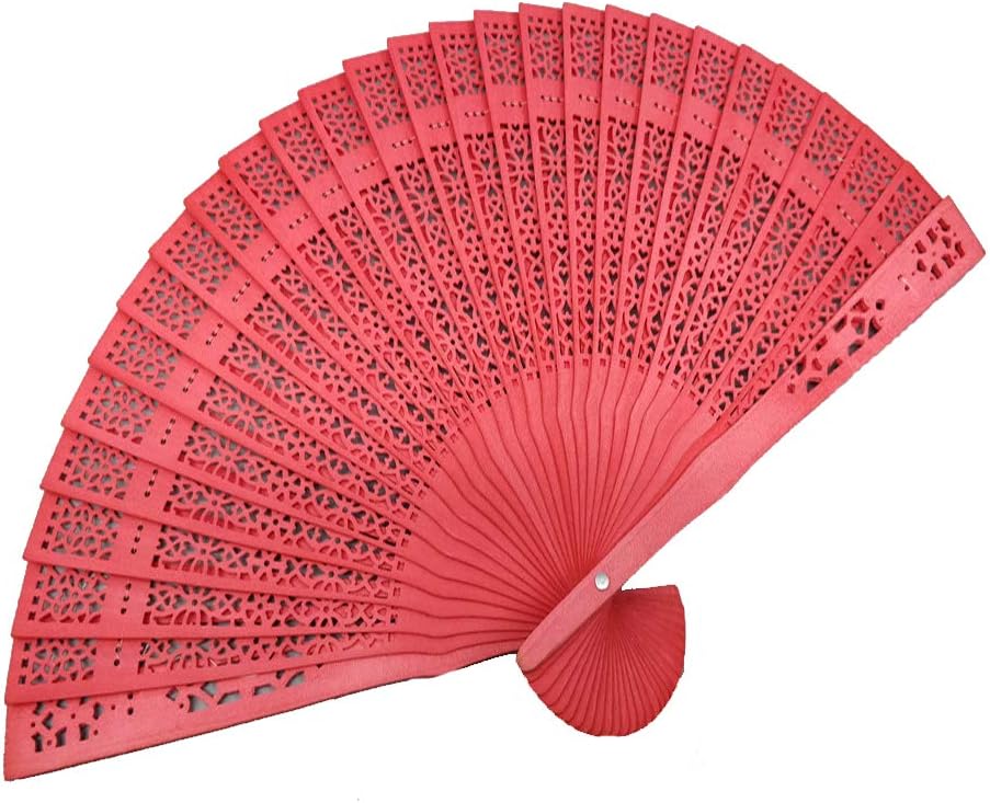 Fliyeong Wooden Hand Held Folding Fans Retro Sandalwood Hollow Carved Fan Portable Wooden Fan
