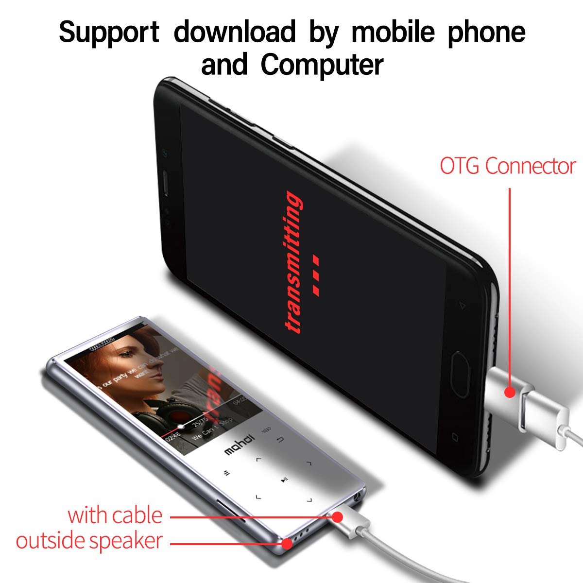 MYMAHDI MP3 Player with Bluetooth 4.2, Touch Buttons with 2.4 inch Screen, 16GB Portable Lossless Digital Audio Player with FM Radio, Voice Recorder, Support up to 128GB, Silver