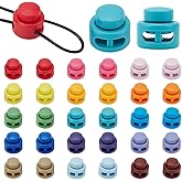 WADORN 30Pcs 15 Colors Plastic Cord Locks, Double Hole Drawstring End Stopper Fastener Spring Slider Toggles Clip with Storage Box for Shock Cord Drawstring Shoelace Locks Hoodies Bags Clothing