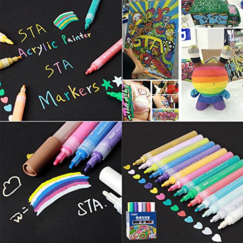 sta Paint Pens Fine for Rocks,Acrylic Paint Markers 24 for Wood,Medium Point Art Permanent Paint Pens,Paint Markers for Stones,Fabric,Glass,Metal,Ceramics,DIY Art Projects