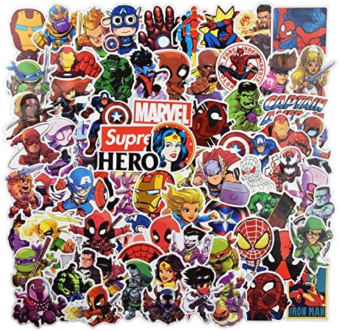 Cool Superheros Stickers for Laptop 100pcs,KONLOY Stickers for Water Bottles,Vinyl Stickers for Laptop Skateboard Luggage Decal Graffiti Stickers,Gift for Kids, Adult- No-Duplicate Pack