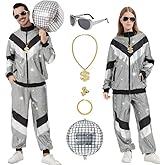 Ezuwail Disco Costume for Men Women – 70s 80s 90s Outfits Retro Party Tracksuit, Couples Disco Costumes Halloween Outfit