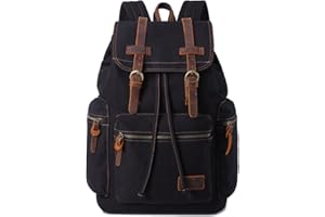 Bluboon Vintage Backpack Leather Trim Casual Bookbag Men Women Laptop Travel Rucksack
