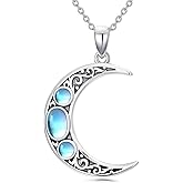 OUTANG Moonstone Moon Necklace for Women 925 Sterling Silver Moonstone Crescent Moon Pendant Ladies Jewelry Gifts