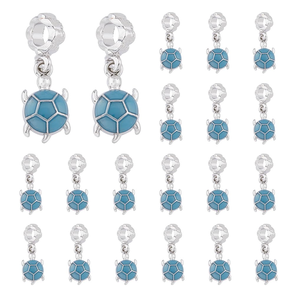 DICOSMETIC 20Pcs Zirconia Turtle Charms Blue Sea Turtle Dangle Charms 3D Animal Charms with European Bead Hanger Platinum Alloy Charms for DIY Crafts Jewelry Making, Hole: 5mm