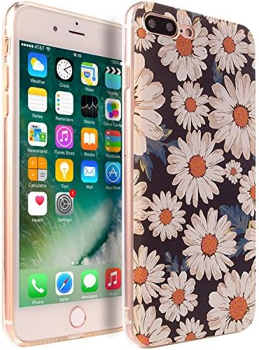 Iphone 7 plus case,sxxissky [Embossment Series] Floral Pattern Ultra Thin Soft Silicone Cover with[Tempered Glass Screen Protector&amp;Crystal Lanyard] Protective Case For iphone 7 plus(Daisy)