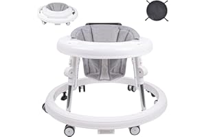 AIRLYA-LIFE Baby Walker, Foldable 9-Gear Height Adjustable Baby Walker with Wheels, Infant Toddler Walker with Foot Pads, Anti-Fall Baby Walkers and Activity Center Bouncer Combo for Boys and Girls 6-24 Months