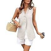 vinglam Women's Linen Cotton Vest Long V Neck Button Down Casual Suit Vest
