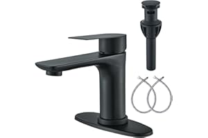 Mosson Bathroom Faucet Matte Black Bathroom Sink Faucet with Pop-Up Drain & Deck Plate,1 or 3 Hole Bathroom Faucet Single Han