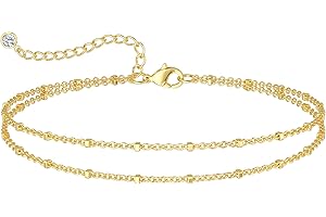 DEARMAY Dainty 14K Gold Plated Ankle Bracelets for Women, Waterproof 14K Gold Plated Link Chain Anklets Non Tarnish Set Pack Summer Beach Jewelry Gift