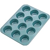 CHEFMADE Muffin Pan, 12-Cups Nonstick Cupcake Baking Tray for Cakes | Heavy-duty carbon steel heats evenly. Nonstick coating ensures easy release. Ideal for muffins, cupcakes, tarts, buns (Green)