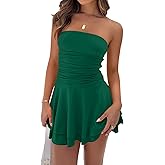 AIBUSIS Women 2025 Summer Strapless Tube Dress Sexy Off Shoulder Ruffle Tiered Flowy Mini Dresses Vacation Outfits
