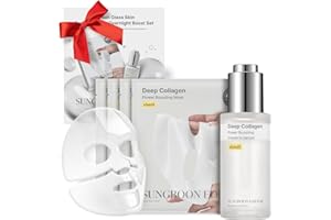 SUNGBOON EDITOR Deep Collagen Boost Set | Face Mask (4ea) & Serum | Glass Skin & Firming Care Kit | 2.16M ppb Collagen + Volufiline | Stocking Stuffers, Gifts for Women | Korean Skincare