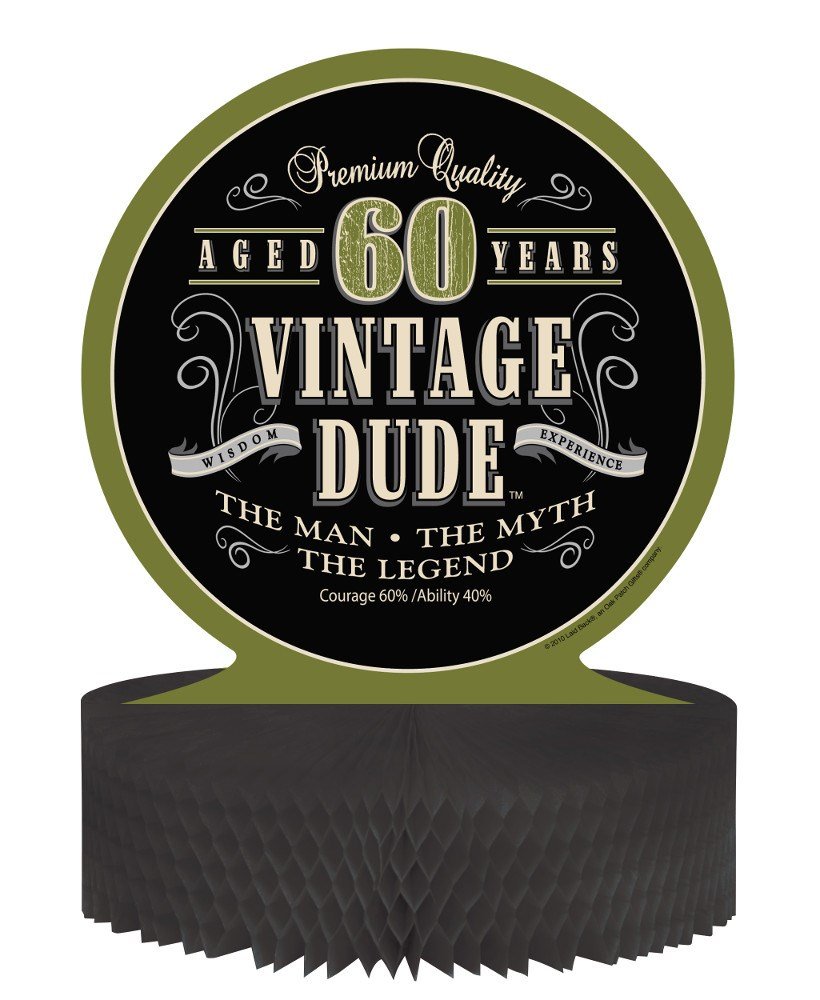 Creative Converting Vintage Dude 60th Birthday Centerpiece with Honeycomb Base