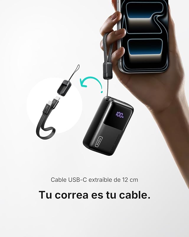 10000mAh Power Bank, Ultra Mini 45W Carga Rápida Bateria Externa